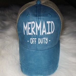 Mermaid Off Duty Distressed Hat, teal
